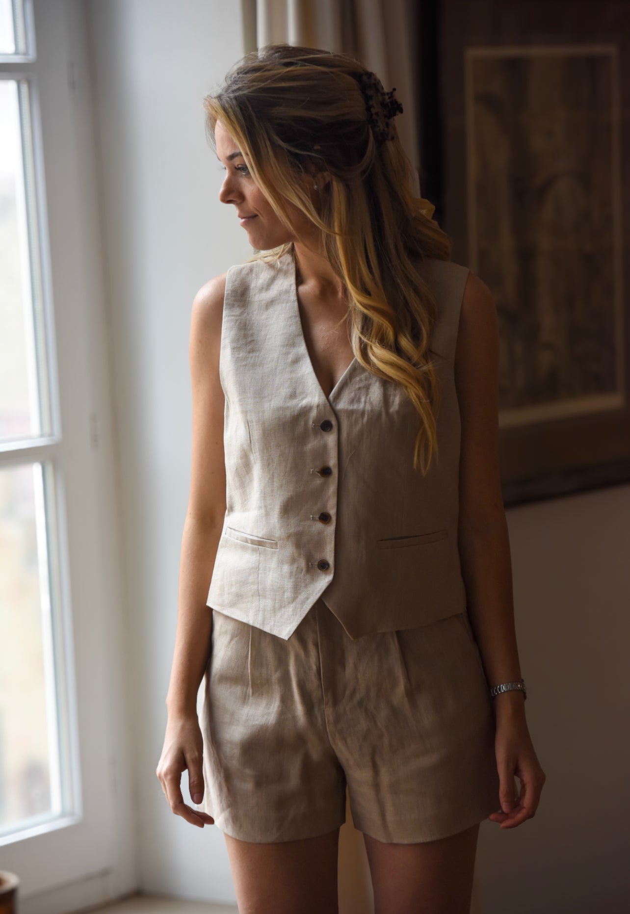Daniella linnen gilet beige